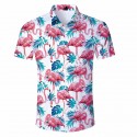 Camisa Aberta Estampa Flamingo Floral Masculina Manga Curta cor Branca