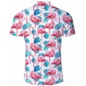 Camisa Aberta Estampa Flamingo Floral Masculina Manga Curta cor Branca