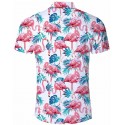 Flamingo Floral Print Short sleeve white color men's Open shirt