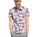Flamingo Floral Print Short sleeve white color men's Open shirt