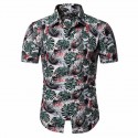 Camisa Masculina Estampada Colorida Flores Tropicais Manga Curta