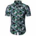 Camisa Masculina Estampada Colorida Flores Tropicais Manga Curta