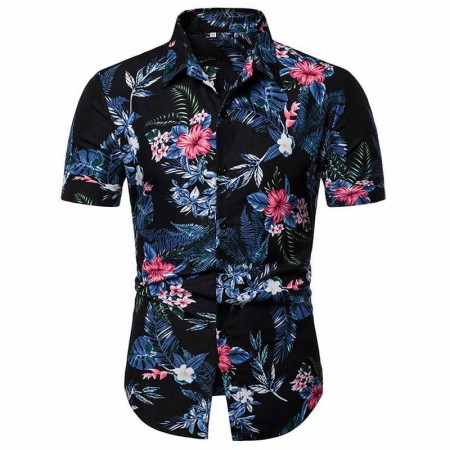 Men's colorful printed short sleeve tropical Flowers shirt