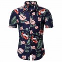 Camisa Masculina Estampada Colorida Flores Tropicais Manga Curta