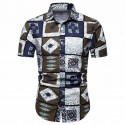 Camisa Afro Estampada Quadrados Abstratos Estilo Casual Masculino