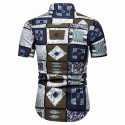 Camisa Afro Estampada Quadrados Abstratos Estilo Casual Masculino