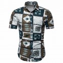 Camisa Afro Estampada Quadrados Abstratos Estilo Casual Masculino