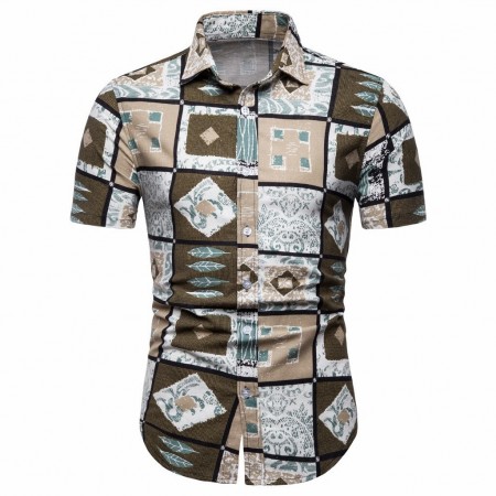 Camisa Afro Estampada Quadrados Abstratos Estilo Casual Masculino