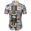 Camisa Afro Estampada Quadrados Abstratos Estilo Casual Masculino