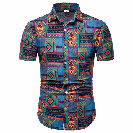 Camisa Afro Masculina Manga Curta de Botão