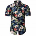 Camisa de Praia Masculina Floral Manga Curta em Algodão