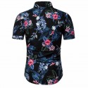 Camisa de Praia Masculina Floral Manga Curta em Algodão