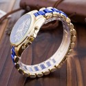 Relógio Feminino Inoxidável Casual Azul Bonito Elegante Dourado