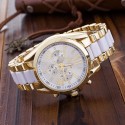 Relógio Feminino Inoxidável Casual Azul Bonito Elegante Dourado