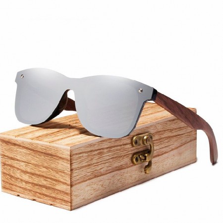 Stylish Men's Sunglasses Mirrored Wooden Frame UV Lens