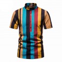 Men's Mandarin collar Afro striped shirt