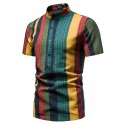 Men's Mandarin collar Afro striped shirt