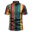 Men's Mandarin collar Afro striped shirt