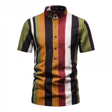 Camisa Masculina Listrada Afro Gola Mandarim