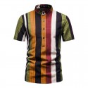 Men's Mandarin collar Afro striped shirt