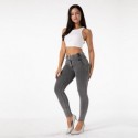 Calça Feminina Leggings Cós Alto Textura Jeans Cinza