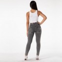 Calça Feminina Leggings Cós Alto Textura Jeans Cinza