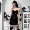 Short Black Glossy Velvet Dress with lace corset