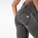 Calça Feminina Leggings Cós Alto Textura Jeans Cinza