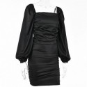 Womens Dress Open Back Long Puffed Sleeves