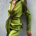 Womens Dress in Silk Smooth Elegant Modern Bathrobe Long Sleeve
