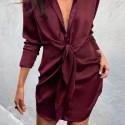 Womens Dress in Silk Smooth Elegant Modern Bathrobe Long Sleeve