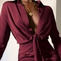 Womens Dress in Silk Smooth Elegant Modern Bathrobe Long Sleeve