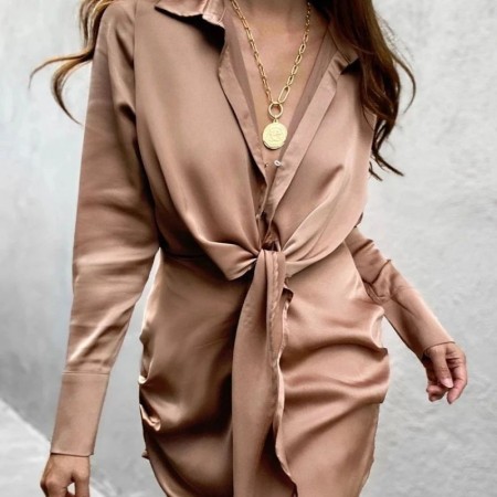 Womens Dress in Silk Smooth Elegant Modern Bathrobe Long Sleeve