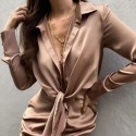 Vestido Feminino em Seda Liso Elegante Moderno Roupão Manga Longa