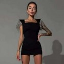 Vestido de Luxo Preto Nova Tendencia Feminino Curto com Brilhos