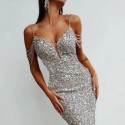 Elegant Glittering Sequin Sequin Dress White Silver with Stones