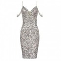 Elegant Glittering Sequin Sequin Dress White Silver with Stones