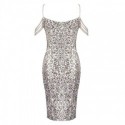 Elegant Glittering Sequin Sequin Dress White Silver with Stones