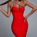 Vestido das Mulheres Elegante Luxo Vermelho Sexy de Festa Noite Social