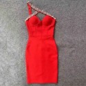 Vestido das Mulheres Elegante Luxo Vermelho Sexy de Festa Noite Social