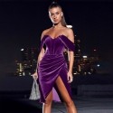 Womens Dress Bright Velvet Sophisticated Dropped Shoulder