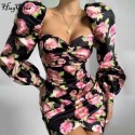 Vestido Curto Das Mulheres Floral Manga Longa Estilo Princesa