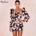 Womens Short Dress Floral Long Sleeve Princess Style