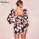 Vestido Curto Das Mulheres Floral Manga Longa Estilo Princesa