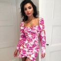 Vestido das Mulheres Floral com Babado e Manga Bufante