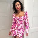 Womens Floral Dress with Ruffle and Puffed Sleeves