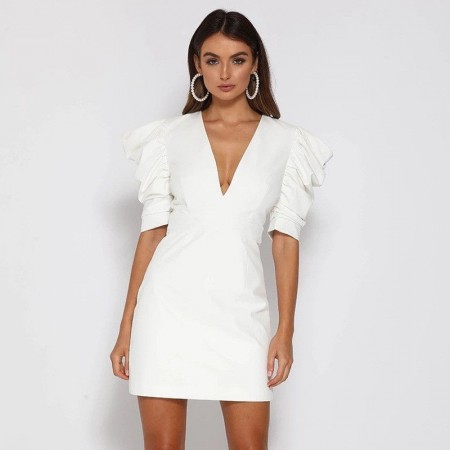 Vestido Das mulheres Branco Modelo Social Para Trabalho Curto Manga Midi