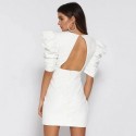 Womens Dress White Social Model For Work Short Sleeve Midi