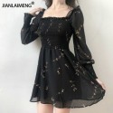 Dress New Model Black Short Floral Long Sleeve Casual
