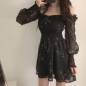 Dress New Model Black Short Floral Long Sleeve Casual